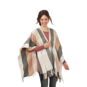 LC Lauren Conrad Plaid Fringe Ruana, Women's Shawl Wrap Poncho Charcoal   O/S